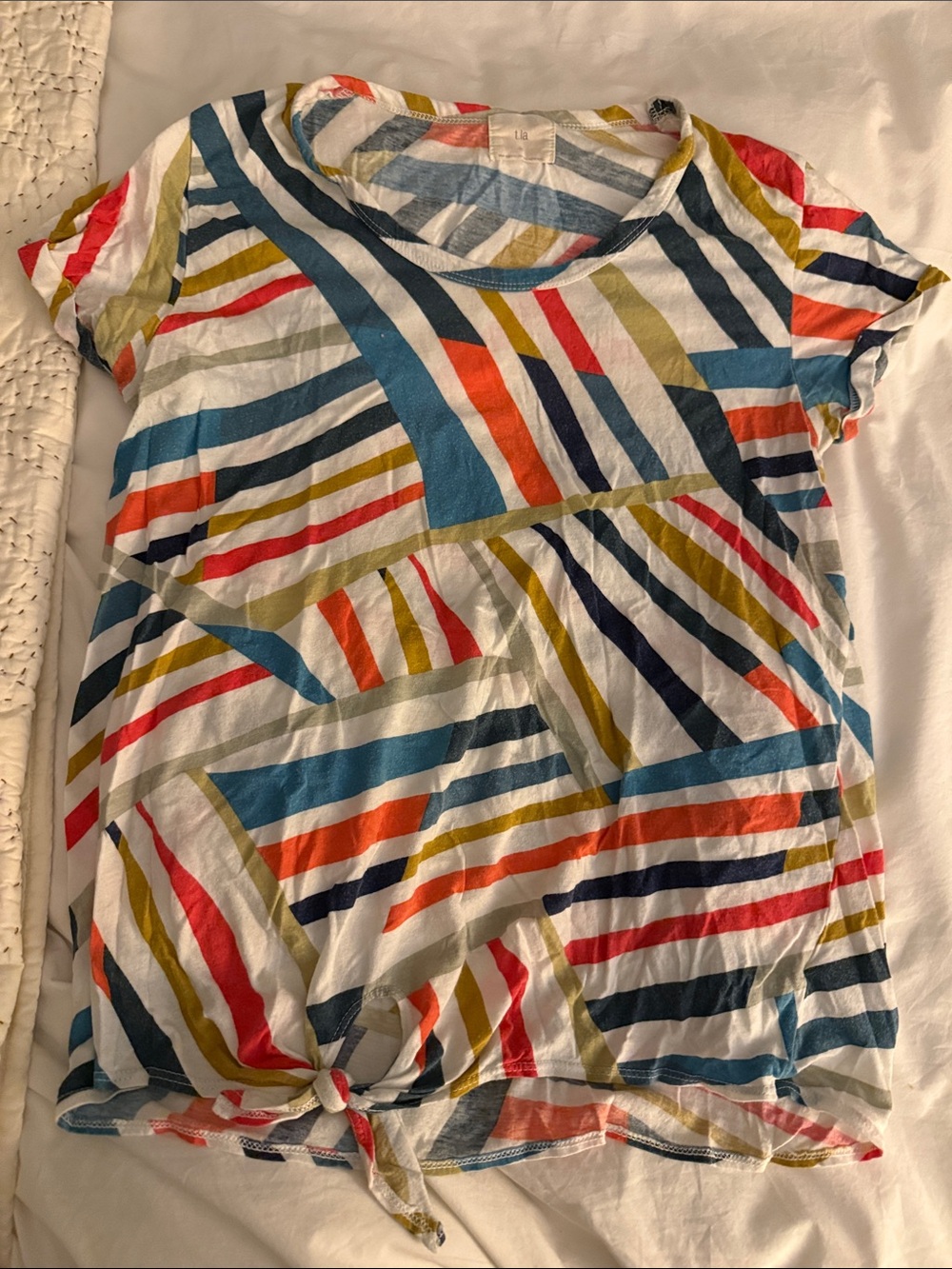 T.La Multi-Color Striped Tie-Front Short Sleeve Tee